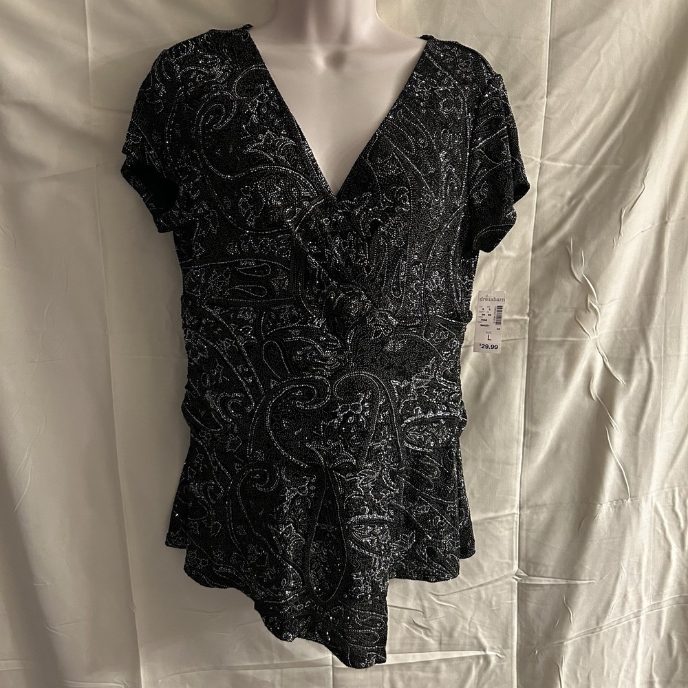 New Large Dress Barn Metallic Crisscross Chest Top #1915*8